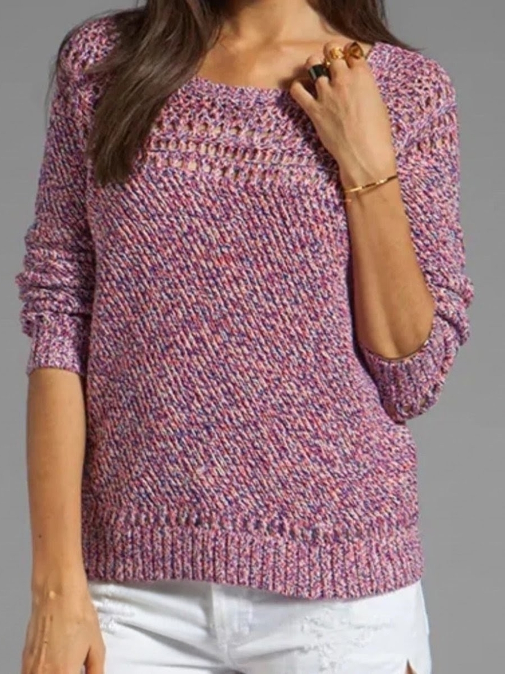 Milly April Knits Claudia Melange Sweater 0P Petite Pink Open Knit 100% Cotton
